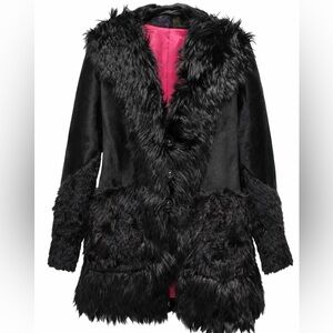 Black Coat Fur Leather Trim Luxury Lined Jacket M/L NWT